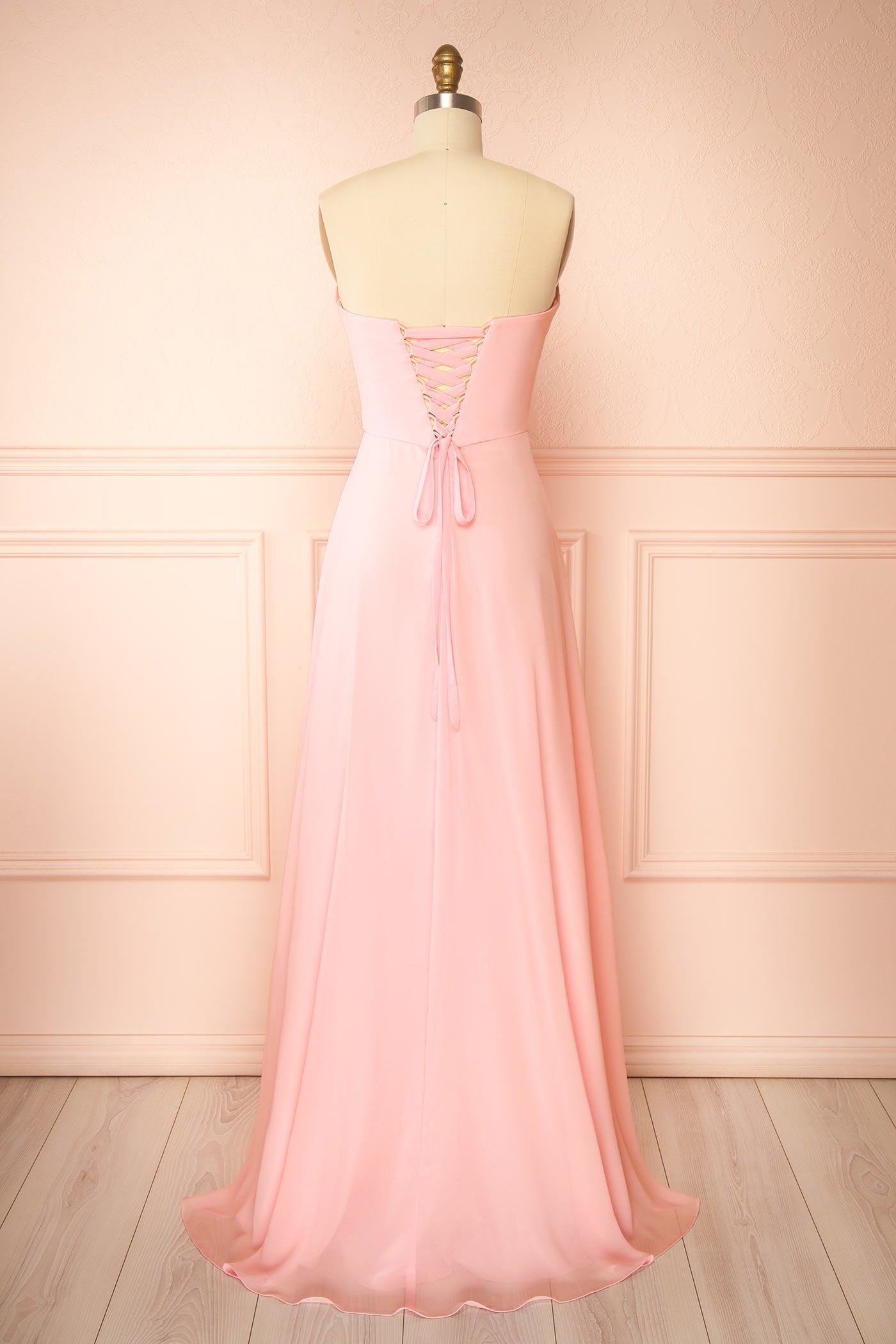 Janie Pink | Chiffon Maxi Dress with Sweetheart Neckline and Scarf