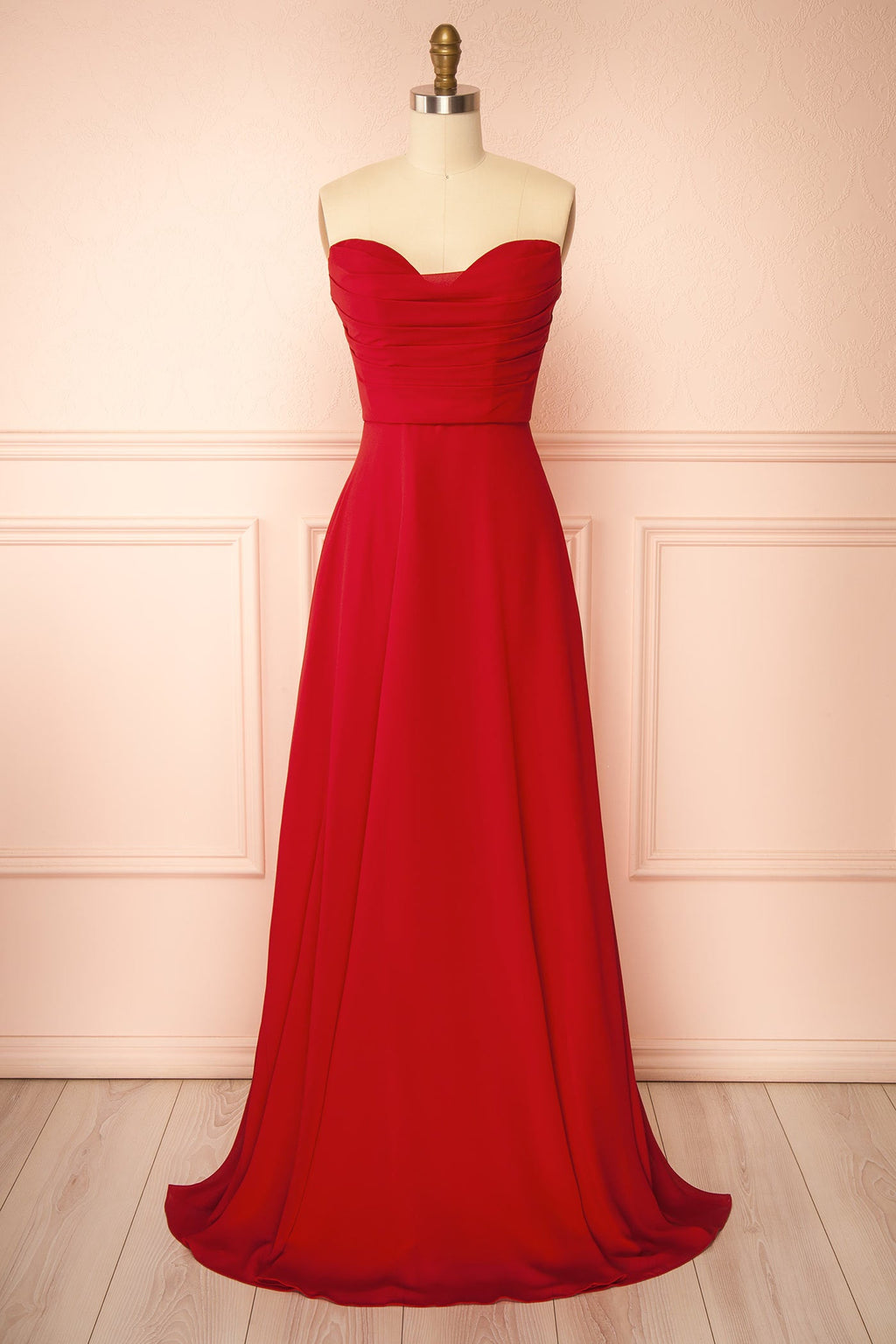 Janie Red | Chiffon Maxi Dress with Sweetheart Neckline and Scarf