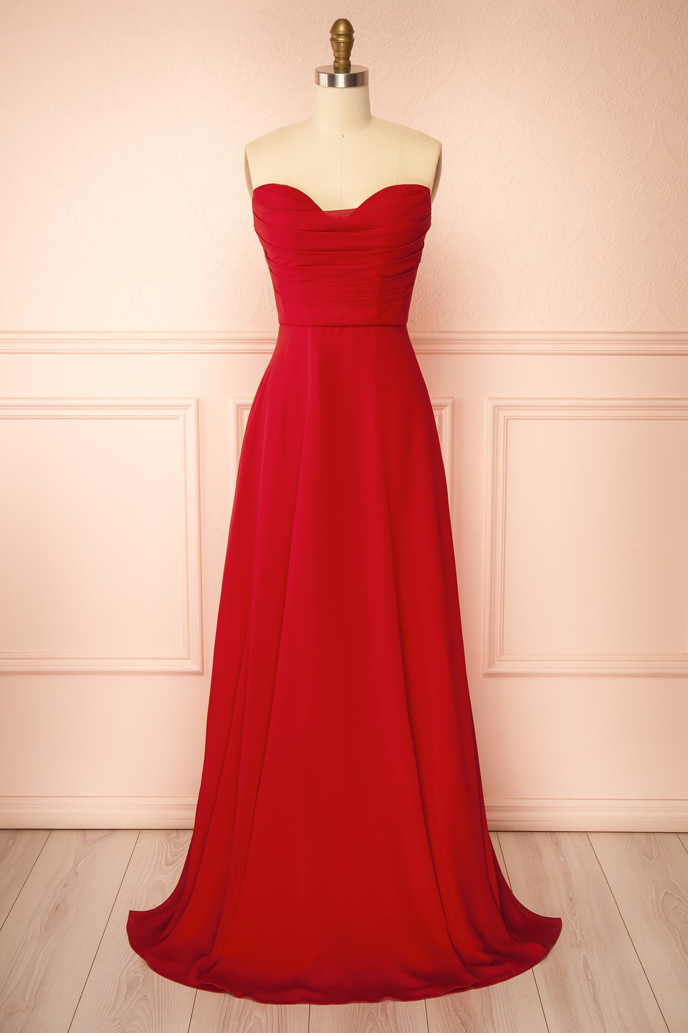 Janie Red | Chiffon Maxi Dress with Sweetheart Neckline and Scarf