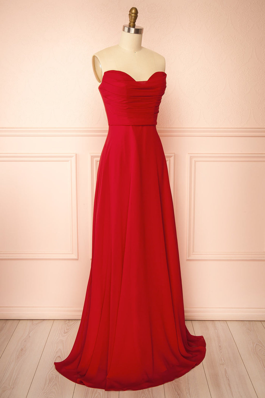 Janie Red | Chiffon Maxi Dress with Sweetheart Neckline and Scarf