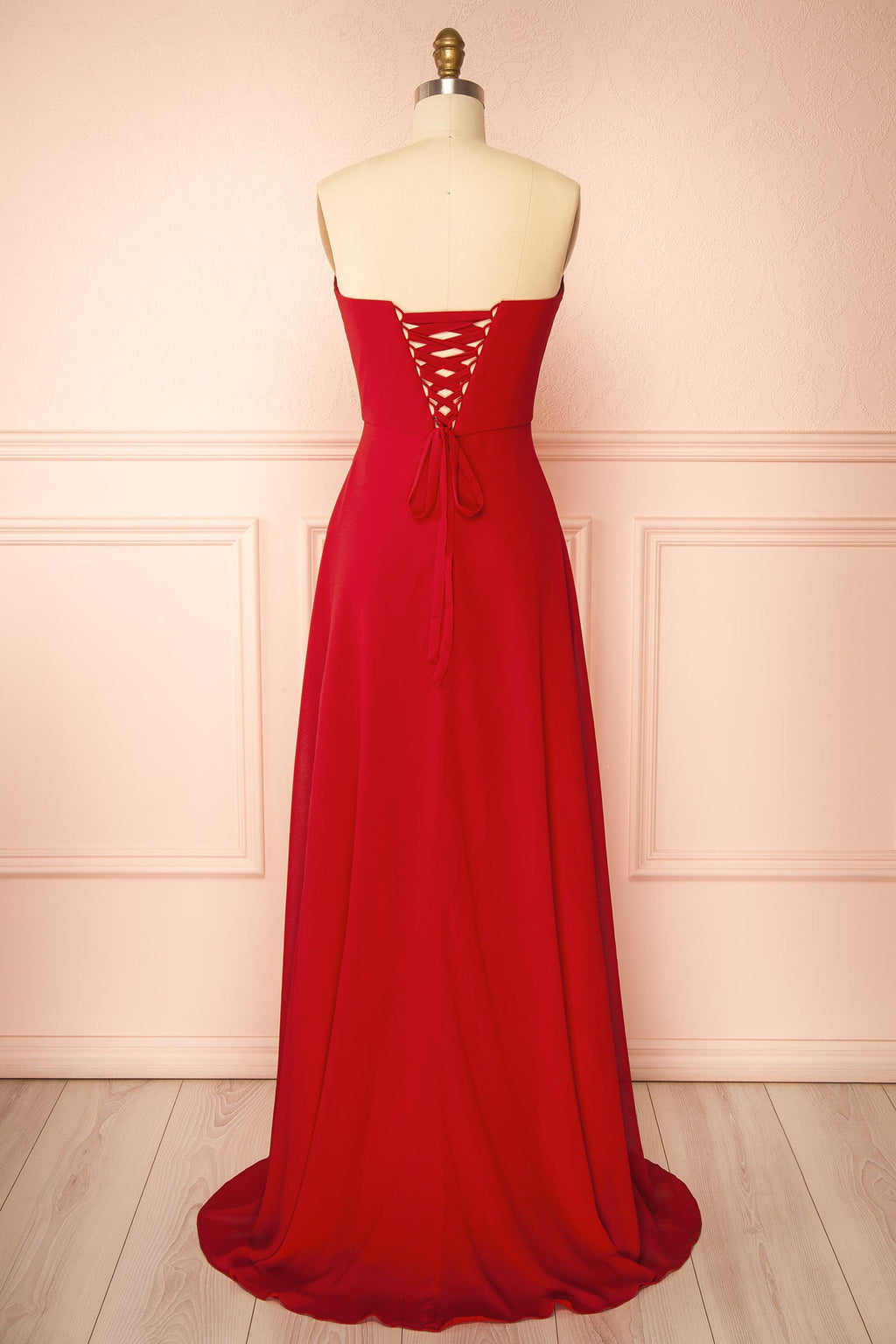 Janie Red | Chiffon Maxi Dress with Sweetheart Neckline and Scarf