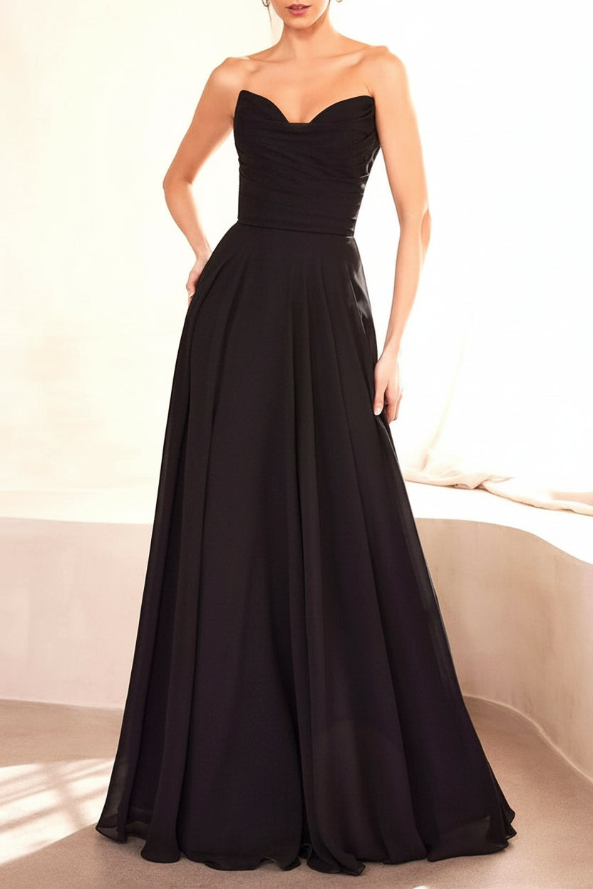 Janie Black | Chiffon Maxi Dress with Sweetheart Neckline and Scarf
