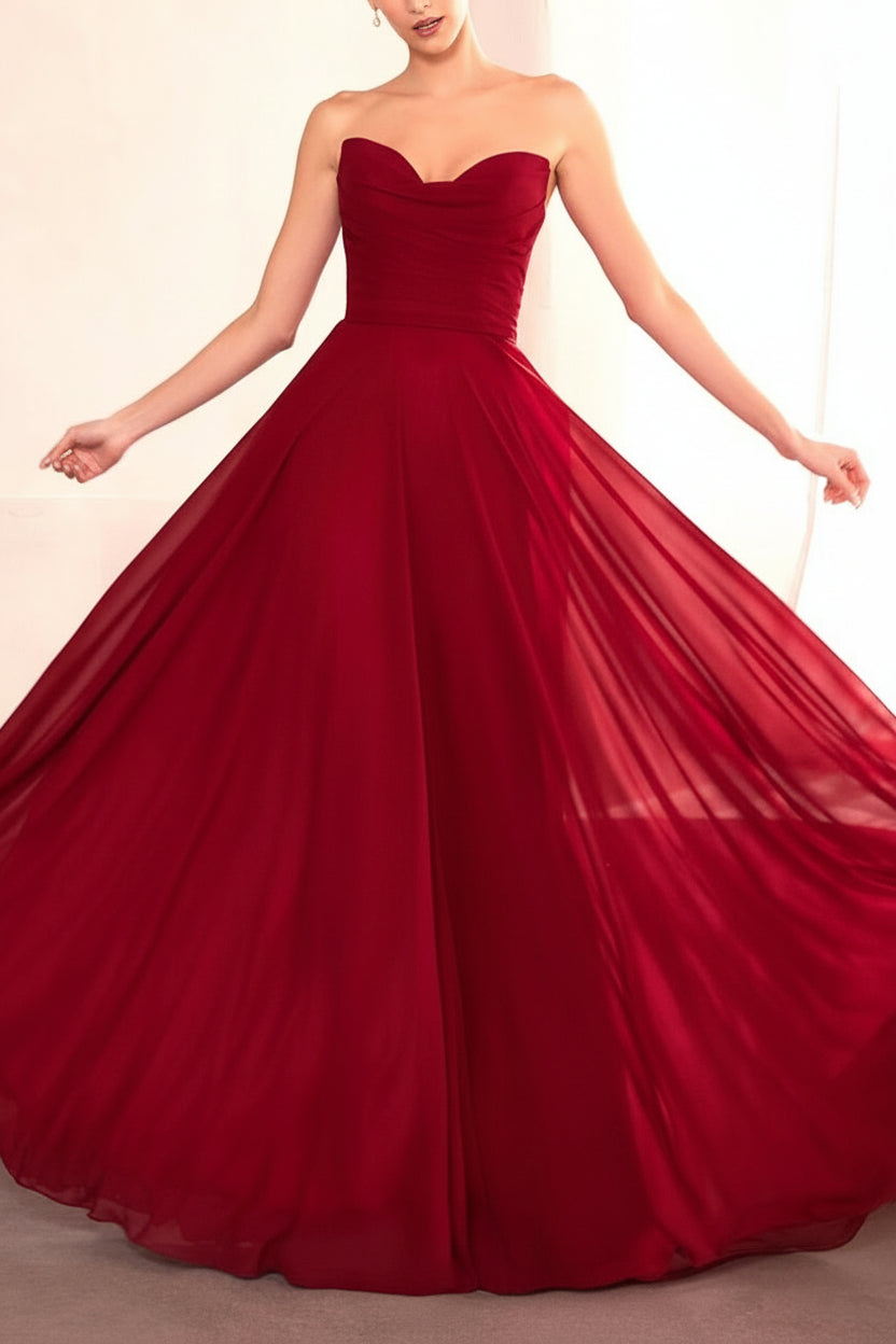 Janie Burgundy | Chiffon Maxi Dress with Sweetheart Neckline and Scarf