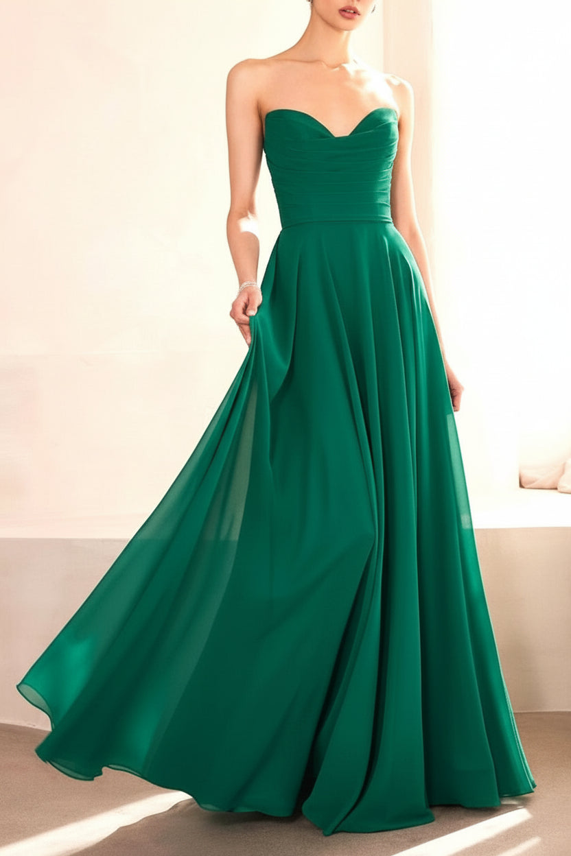 Janie Green | Chiffon Maxi Dress with Sweetheart Neckline and Scarf