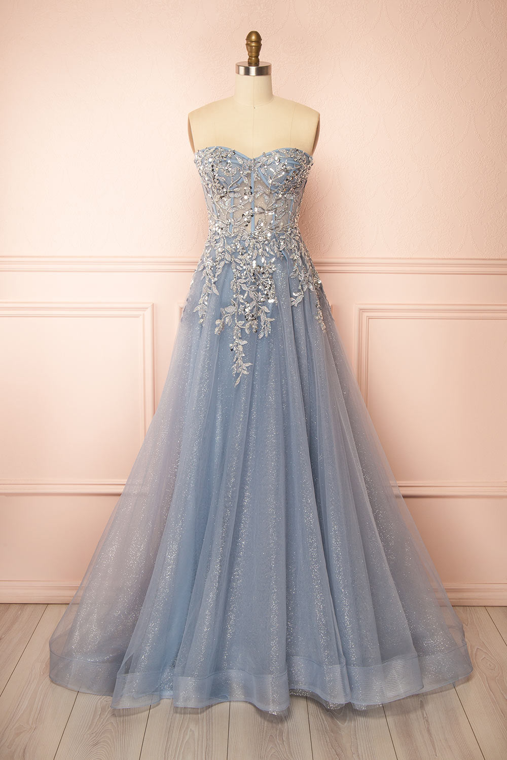 Jayden | Maxi Blue Dress with Floral Beading