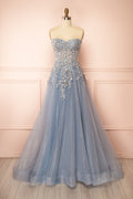 Jayden | Maxi Blue Dress with Floral Beading