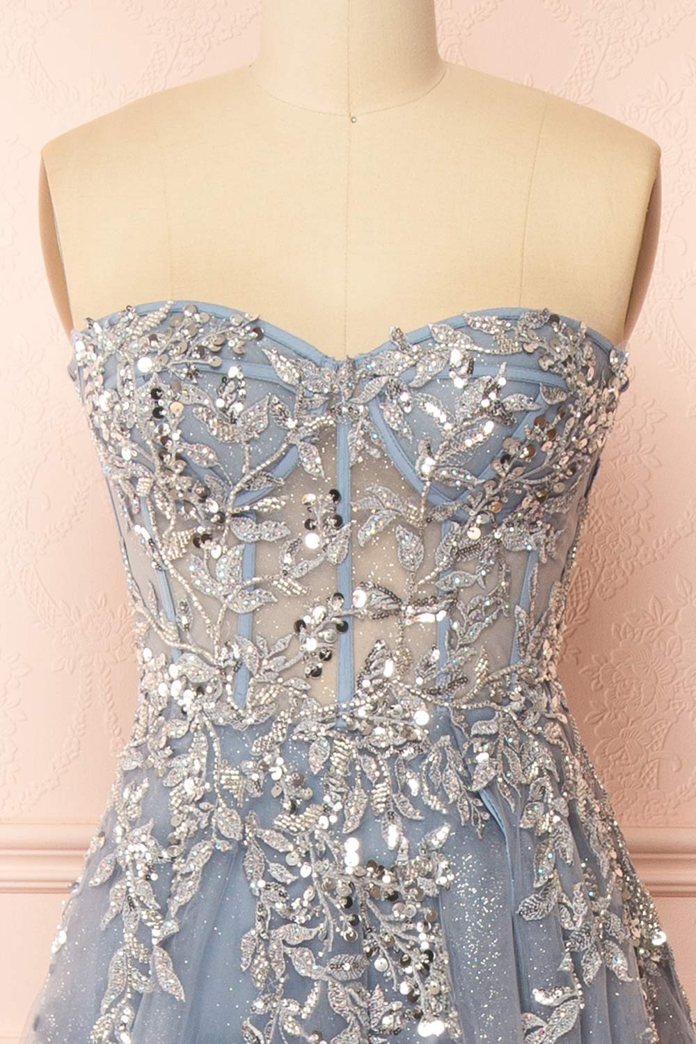 Jayden | Maxi Blue Dress with Floral Beading