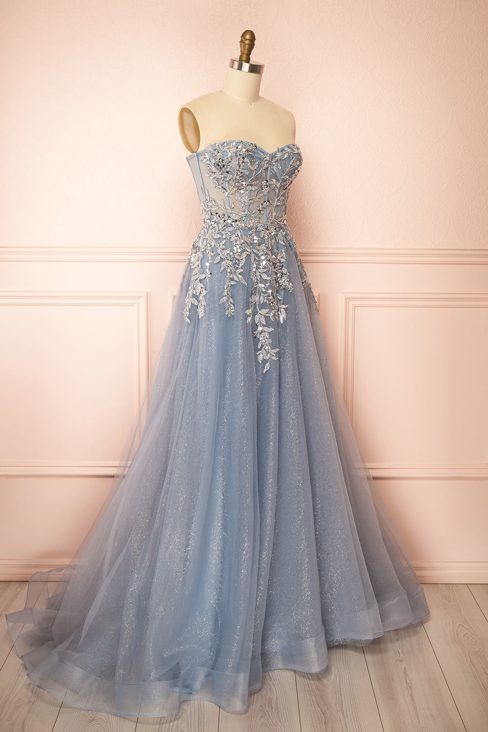 Jayden | Maxi Blue Dress with Floral Beading