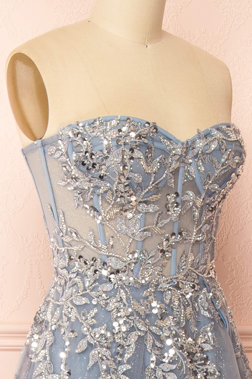 Jayden | Maxi Blue Dress with Floral Beading