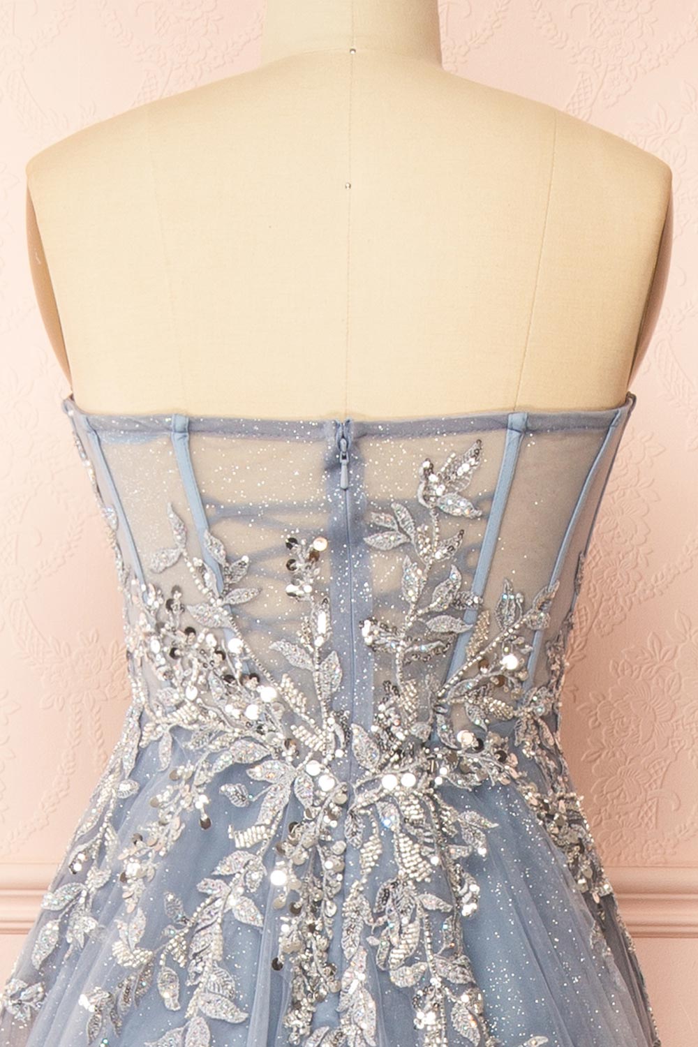 Jayden | Maxi Blue Dress with Floral Beading