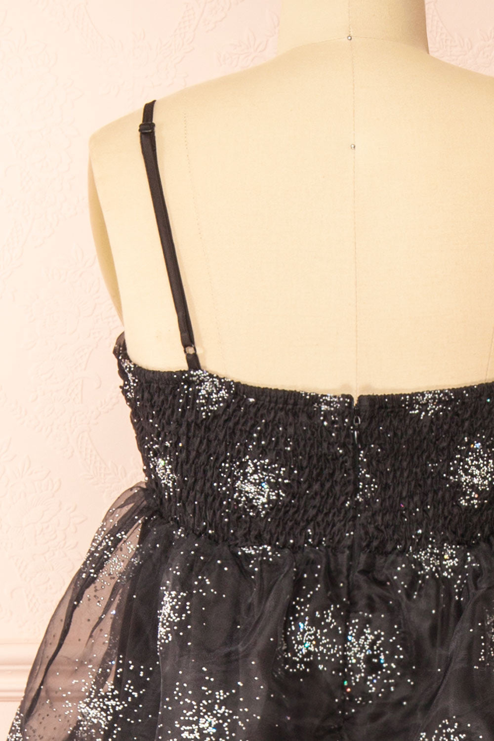 Jazila | Long Black Embellished Chiffon Dress