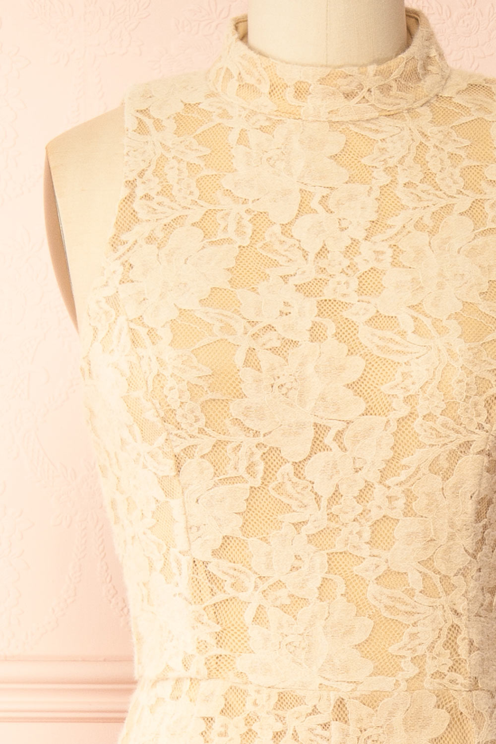 Josephine | Beige Sleeveless Lace Midi Dress