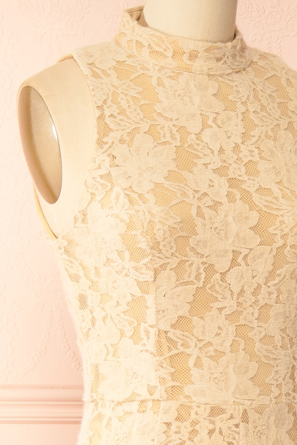 Josephine | Beige Sleeveless Lace Midi Dress