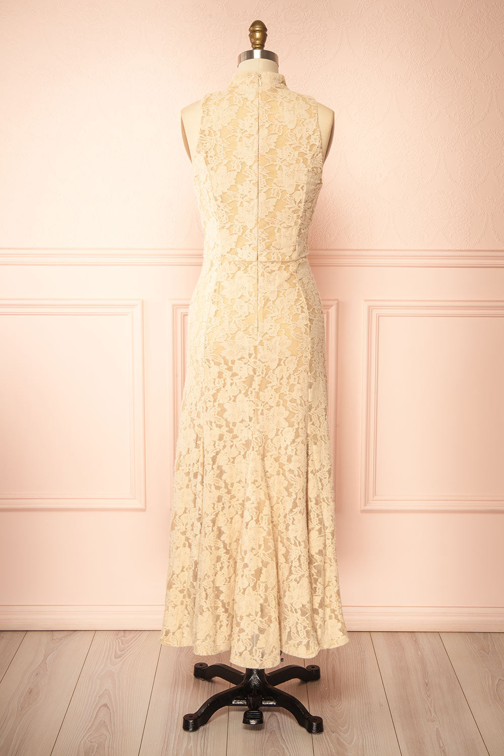 Josephine | Beige Sleeveless Lace Midi Dress