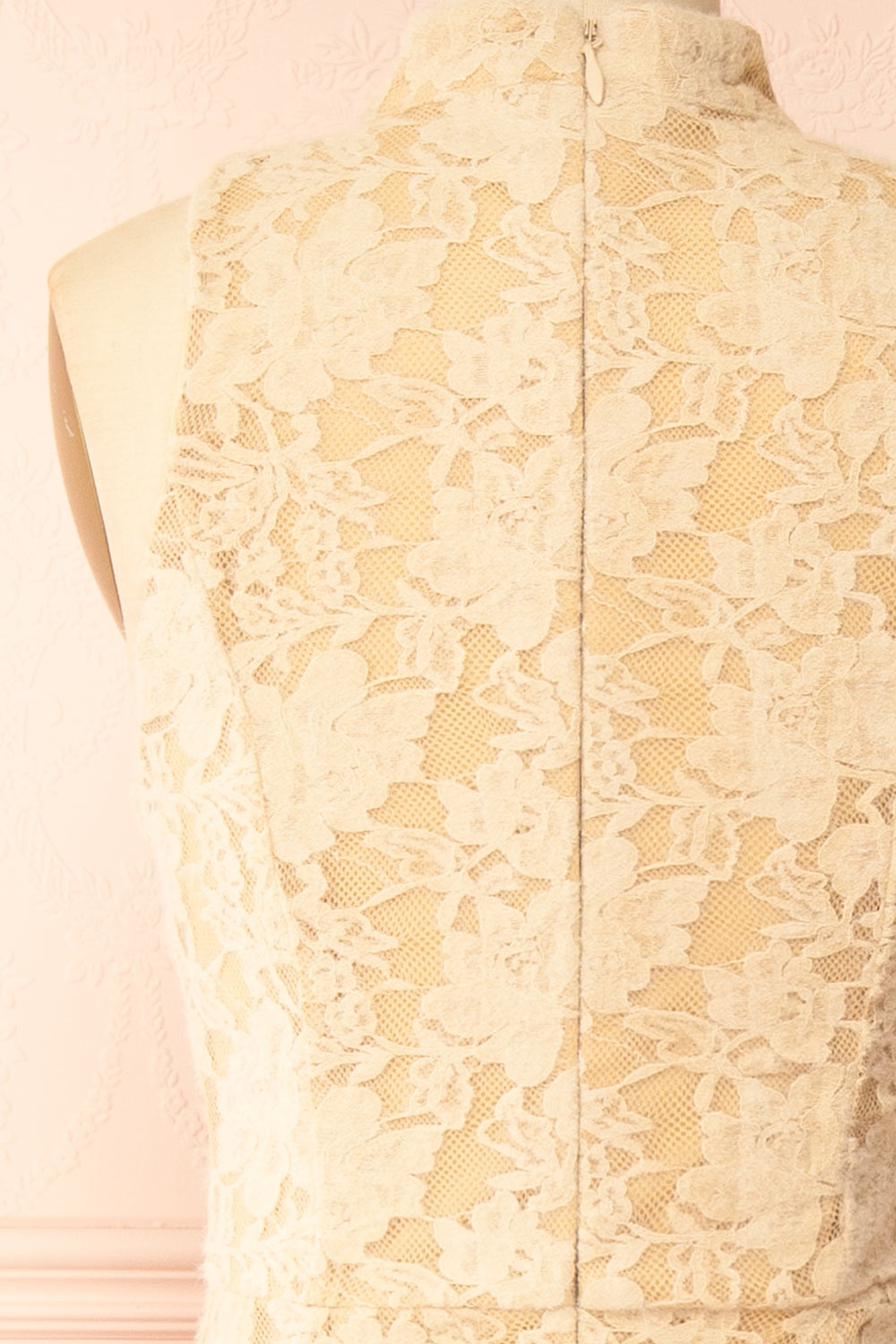 Josephine | Beige Sleeveless Lace Midi Dress