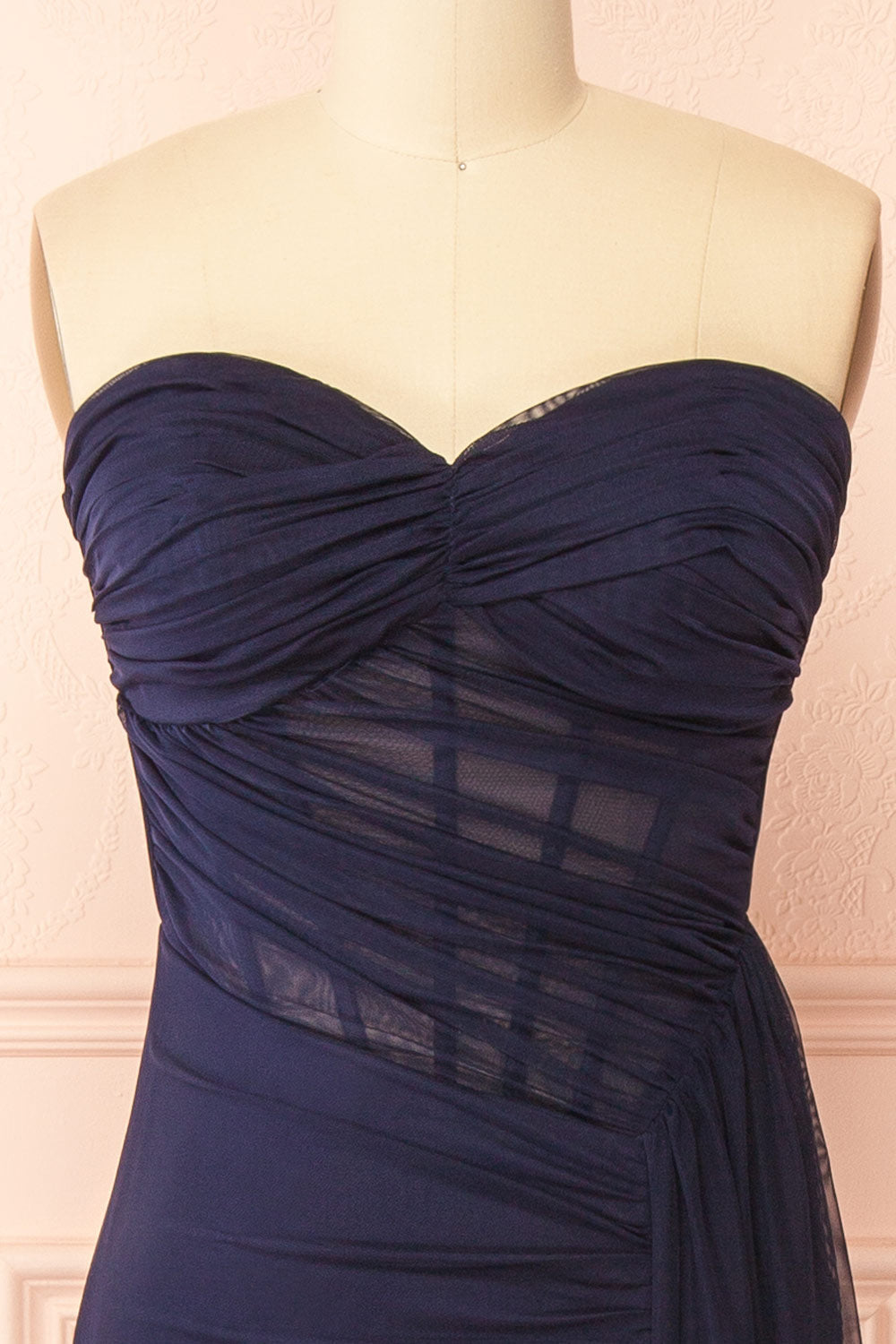 Jovie Navy | Mermaid Mesh Maxi Dress with Corset and Front Slit