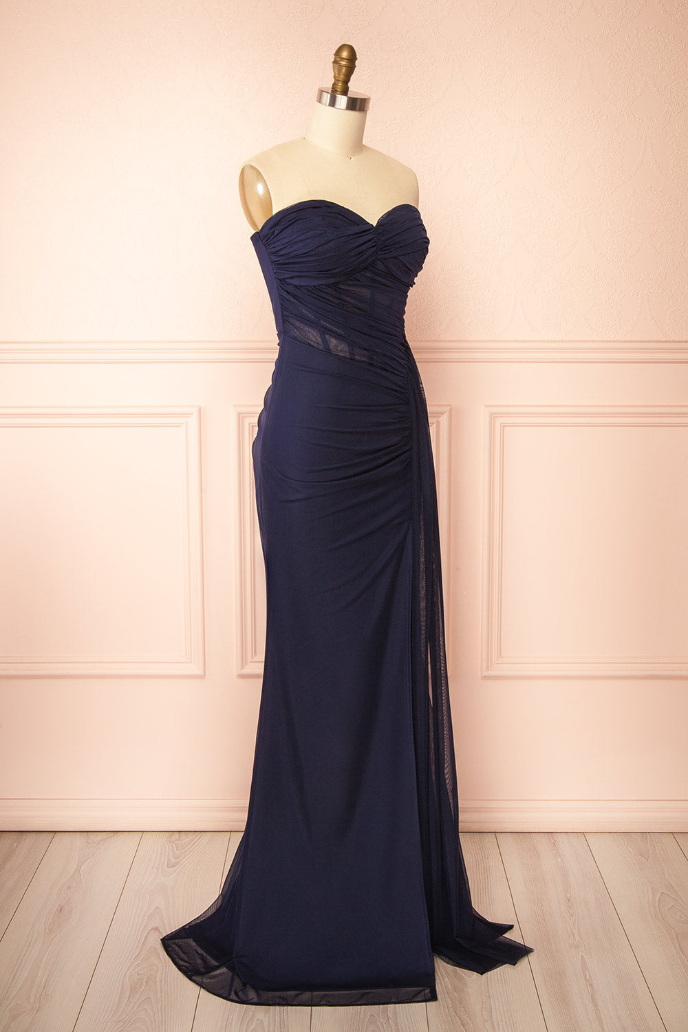 Jovie Navy | Mermaid Mesh Maxi Dress with Corset and Front Slit