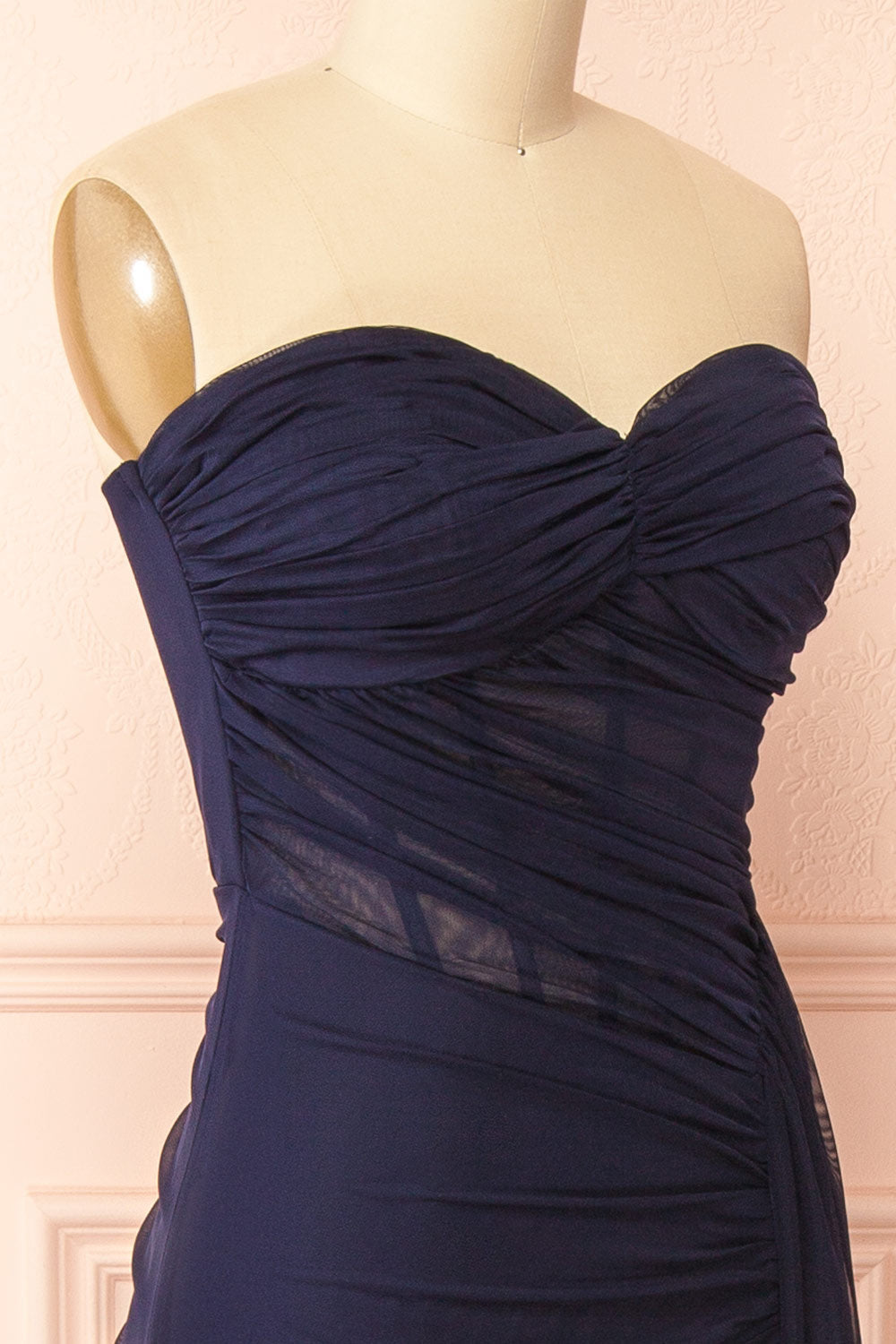 Jovie Navy | Mermaid Mesh Maxi Dress with Corset and Front Slit