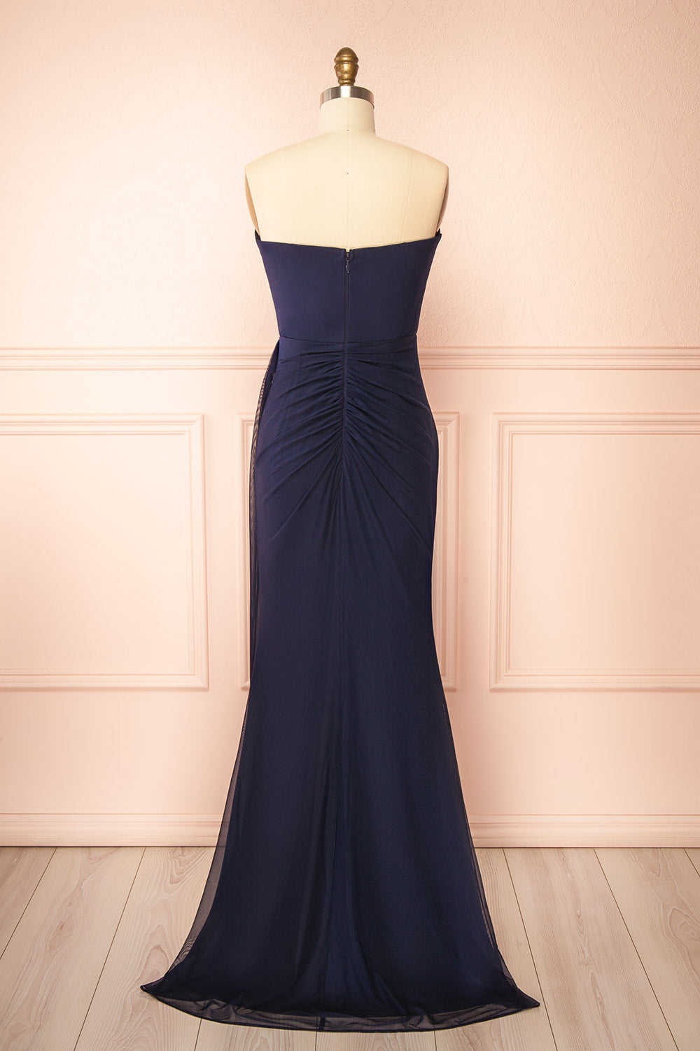 Jovie Navy | Mermaid Mesh Maxi Dress with Corset and Front Slit