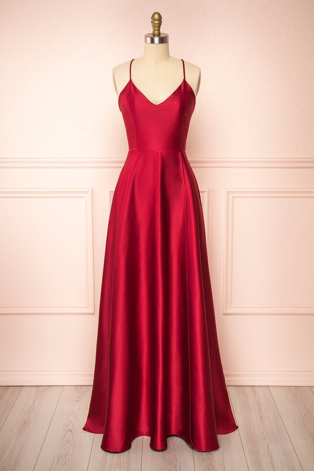 Julia Burgundy | Satin Maxi Dress with High Slit