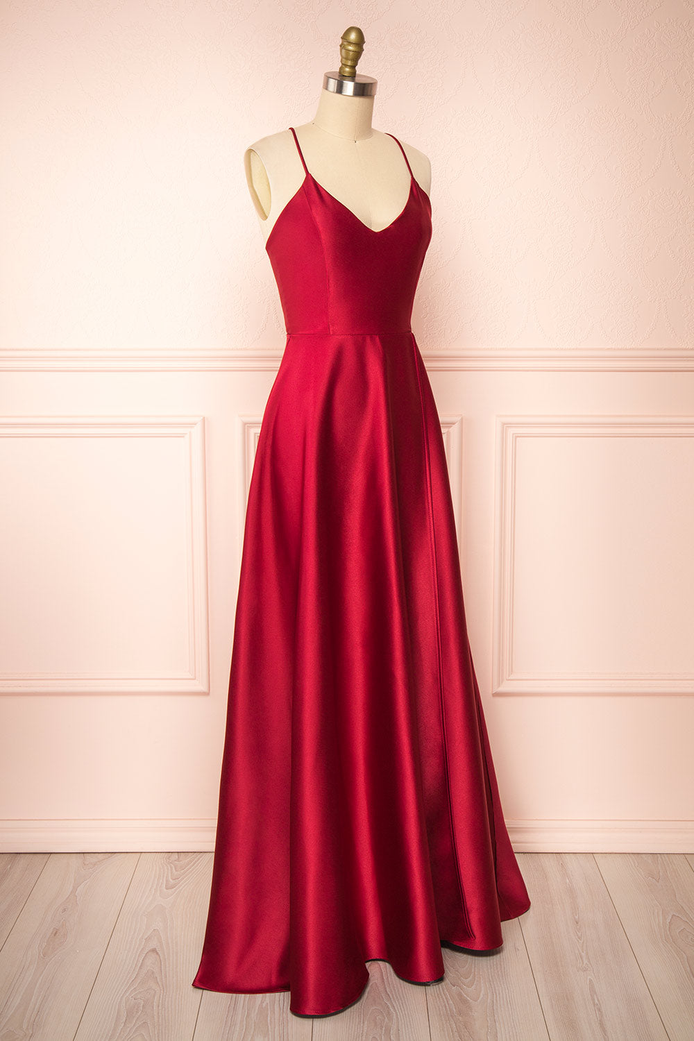 Julia Burgundy | Satin Maxi Dress with High Slit