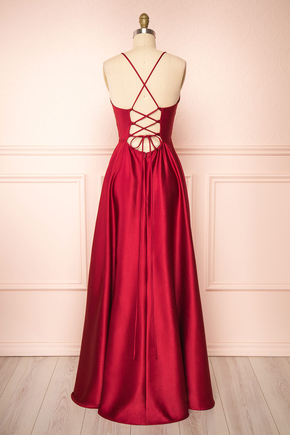 Julia Burgundy | Satin Maxi Dress with High Slit