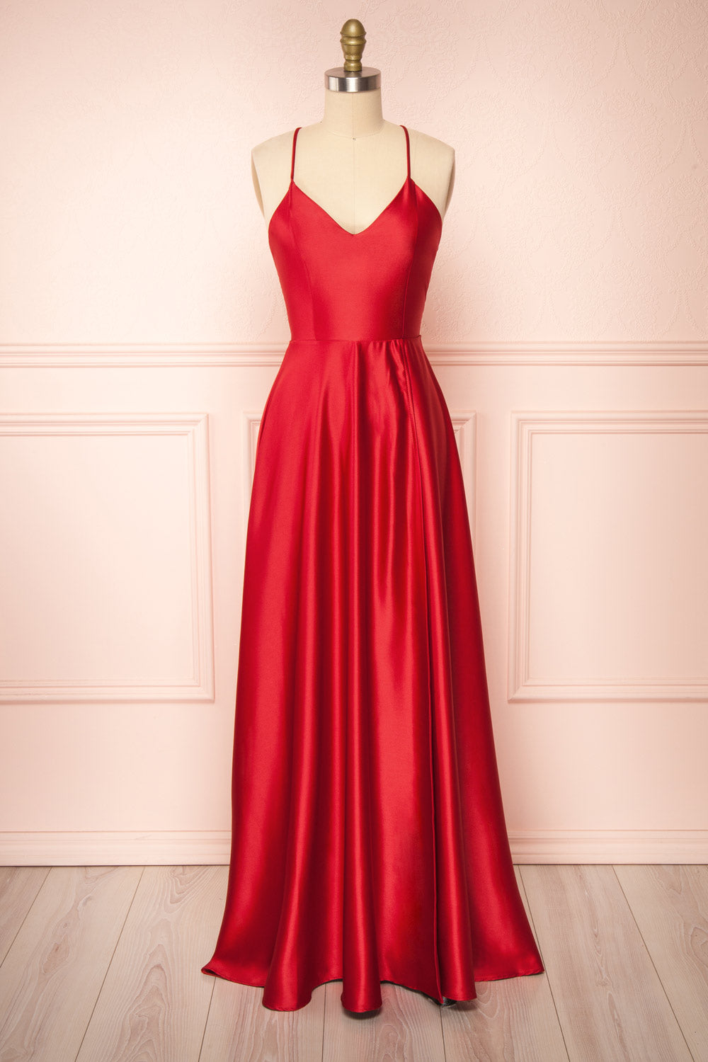Julia Red | Satin Maxi Dress with High Slit