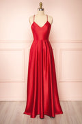 Julia Red | Satin Maxi Dress with High Slit