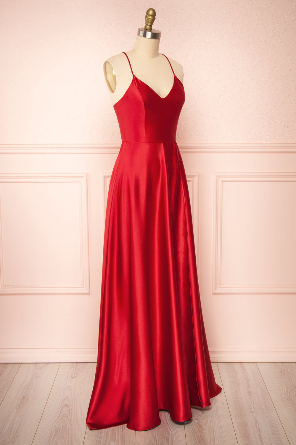 Julia Red | Satin Maxi Dress with High Slit