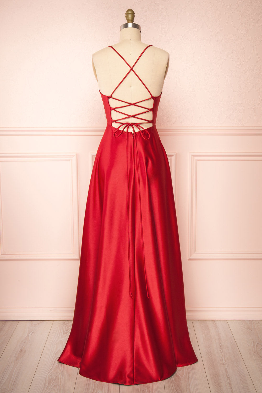 Julia Red | Satin Maxi Dress with High Slit