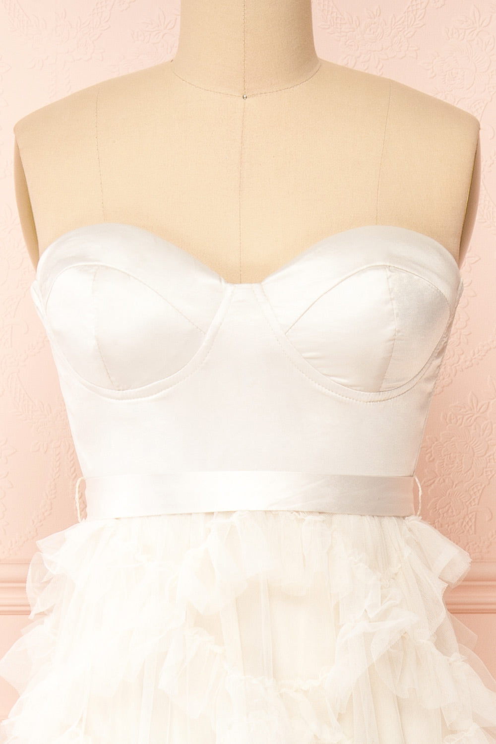 Jurin Ivory | Bustier Maxi Dress w/ Ruffled Tulle