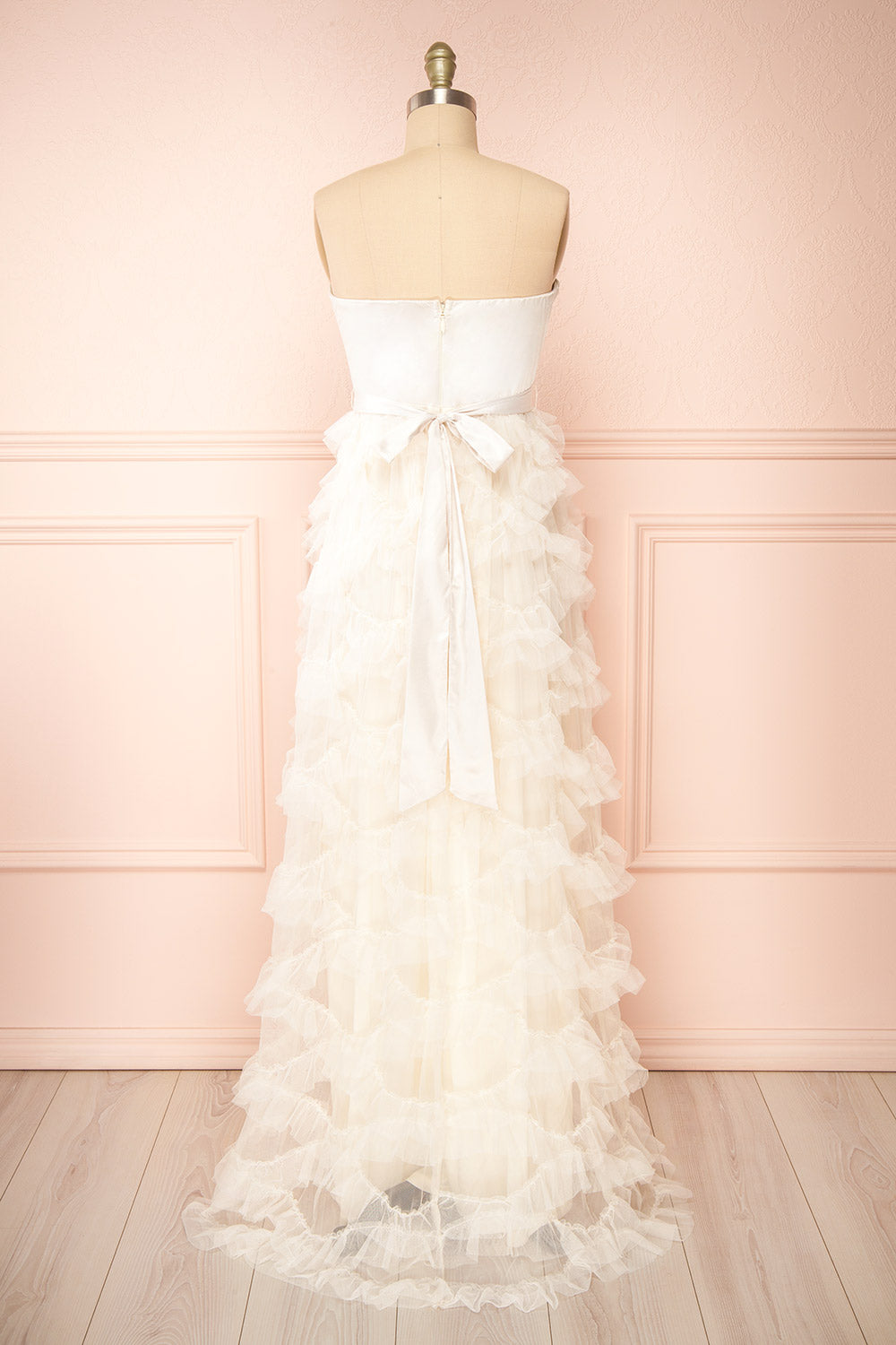 Jurin Ivory | Bustier Maxi Dress w/ Ruffled Tulle