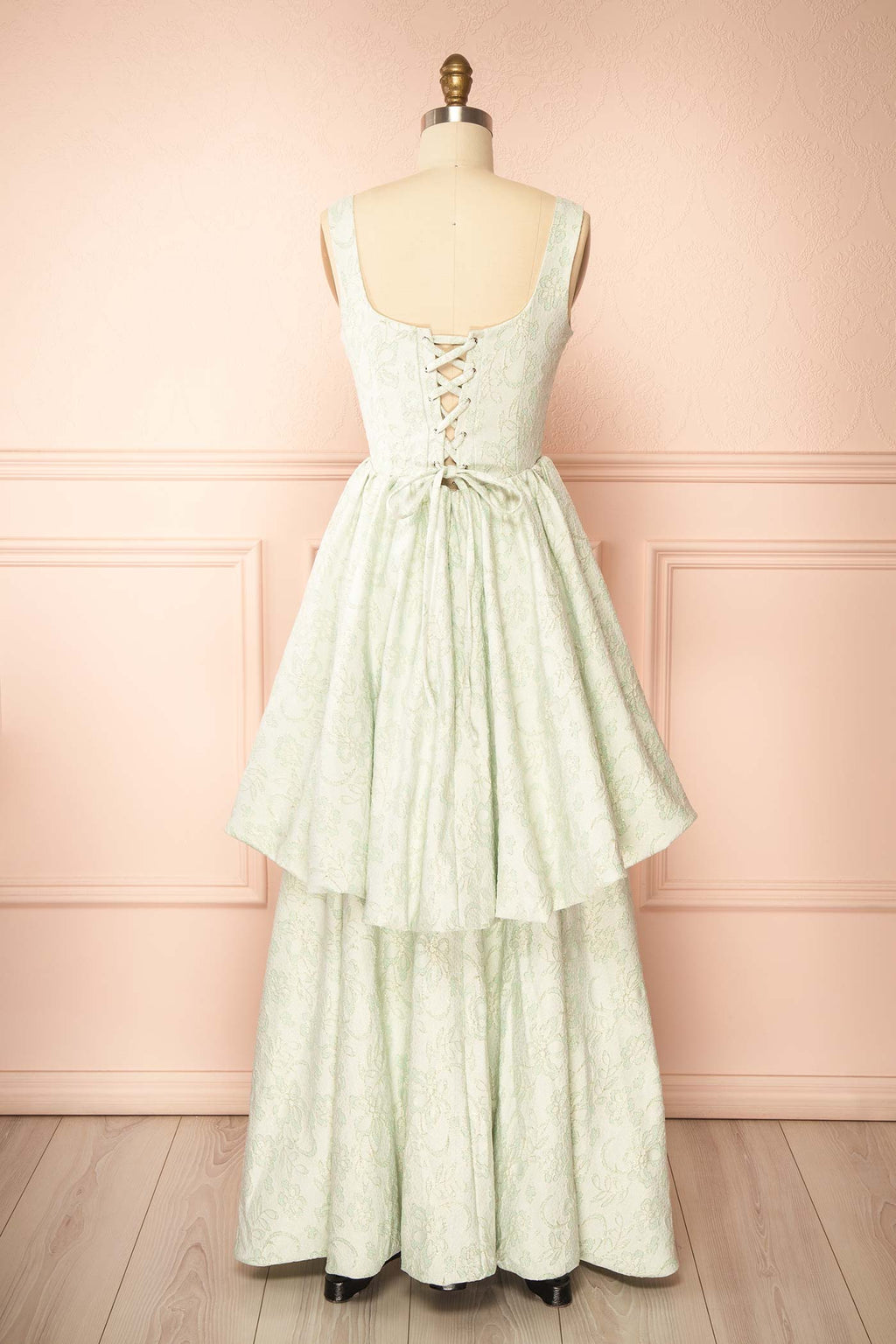 Kaeris | Sage Floral Shimmering Jacquard High-Low Dress