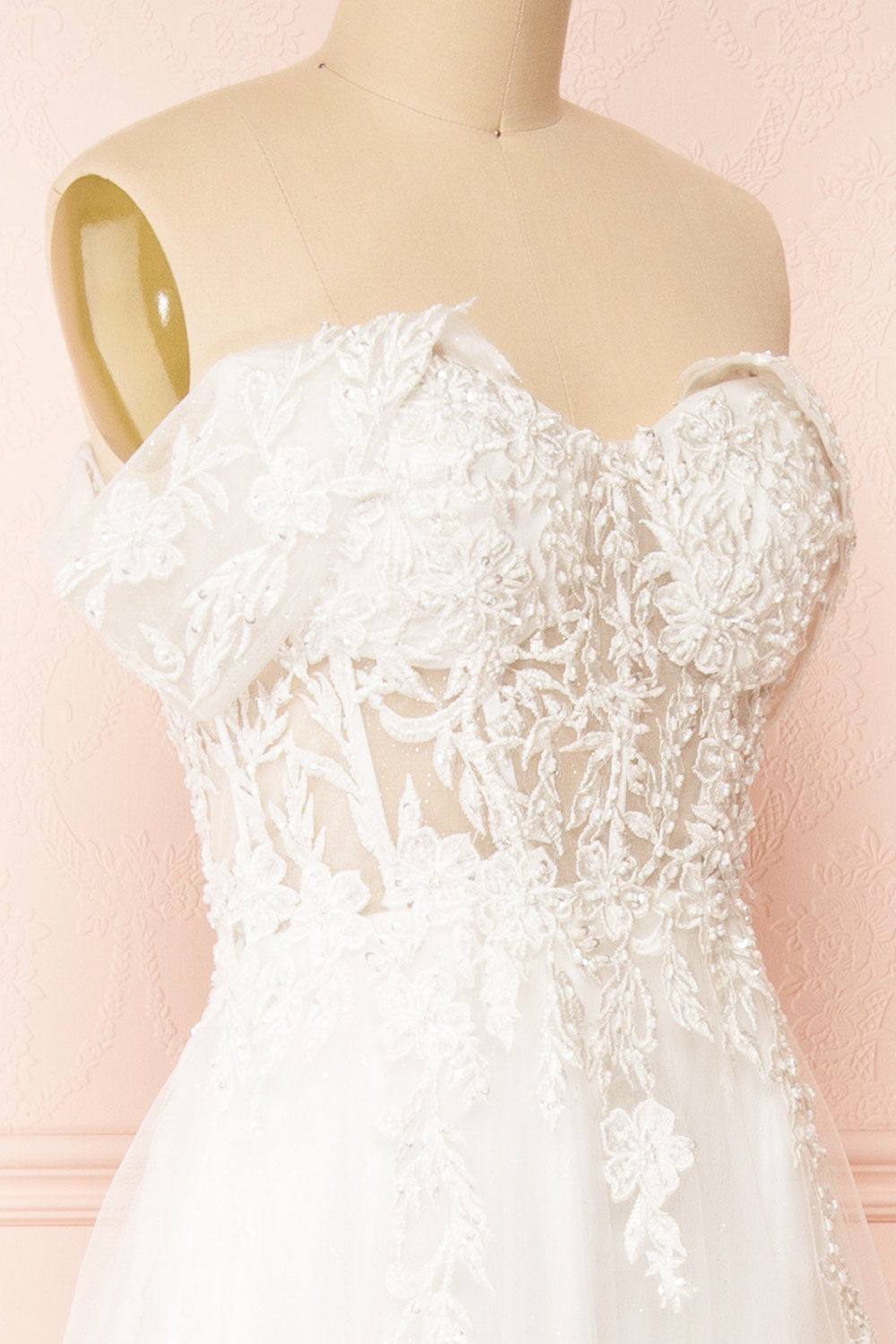 Kahena | Off-The-Shoulder Wedding Gown with Floral Embroidery