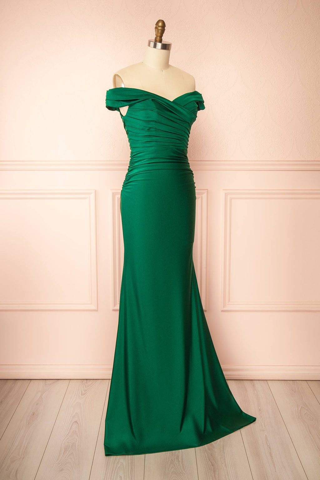 Kailey Green | Satin Off Shoulder Maxi Dress