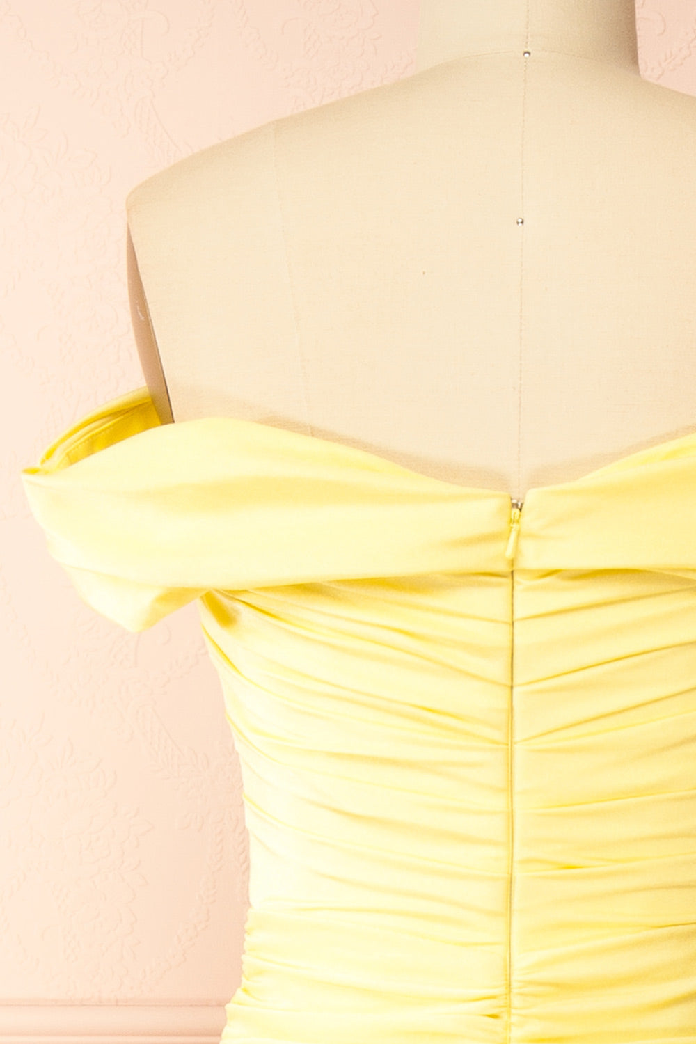 Kailey Light Yellow | Satin Off Shoulder Maxi Dress