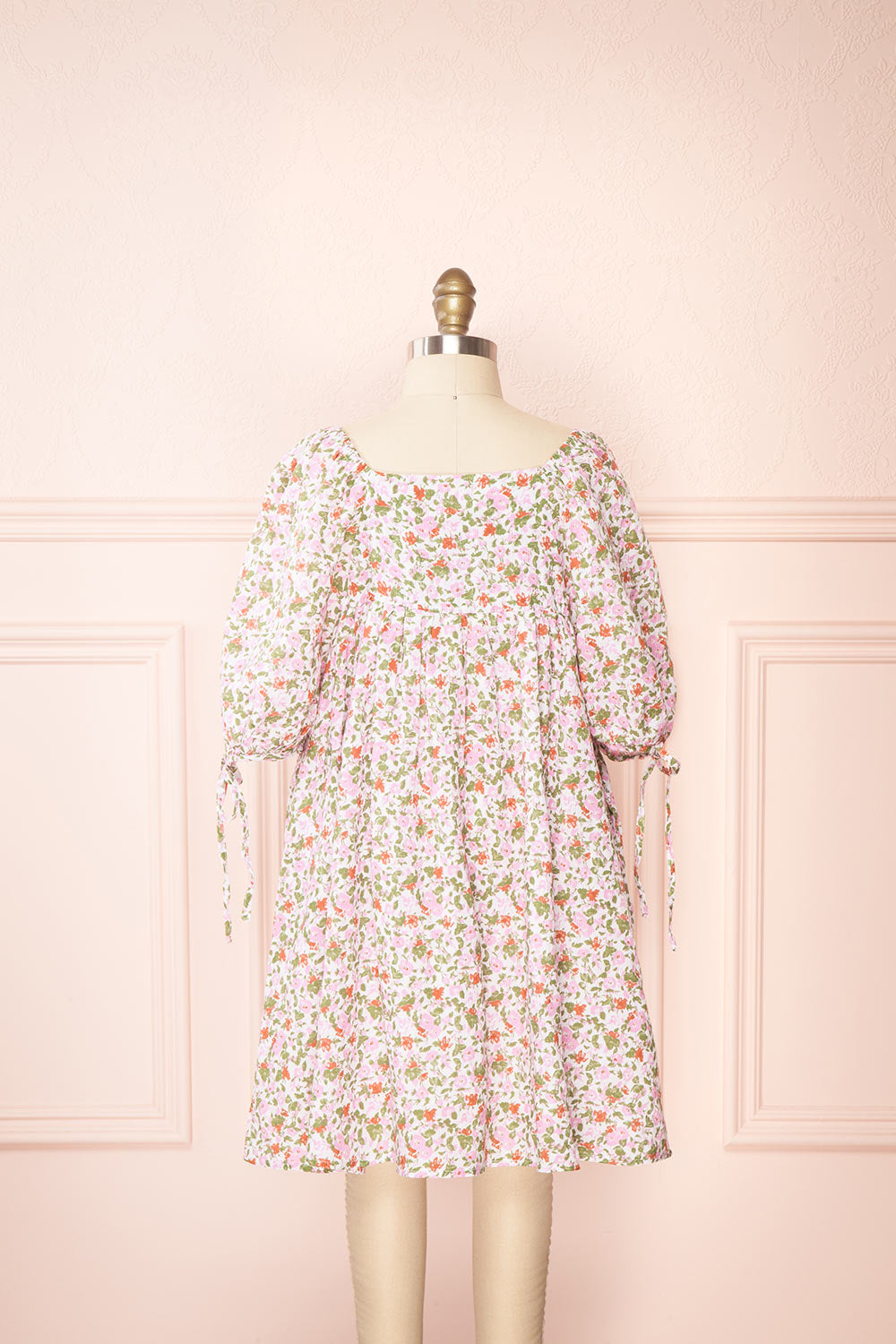 Kalla Mini | Pink 3/4 Puffy Sleeve Short Floral Dress for Kids