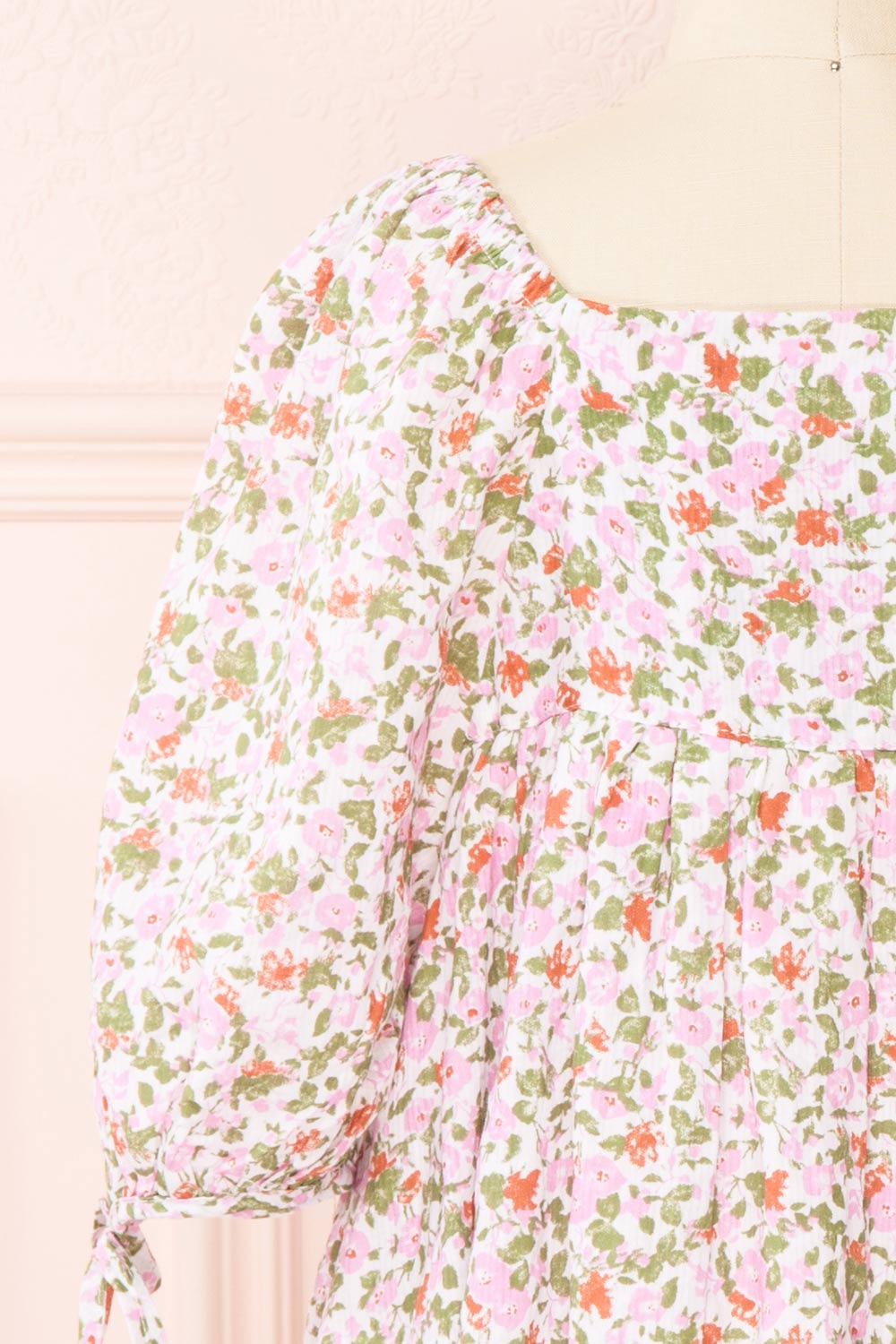 Kalla Mini | Pink 3/4 Puffy Sleeve Short Floral Dress for Kids