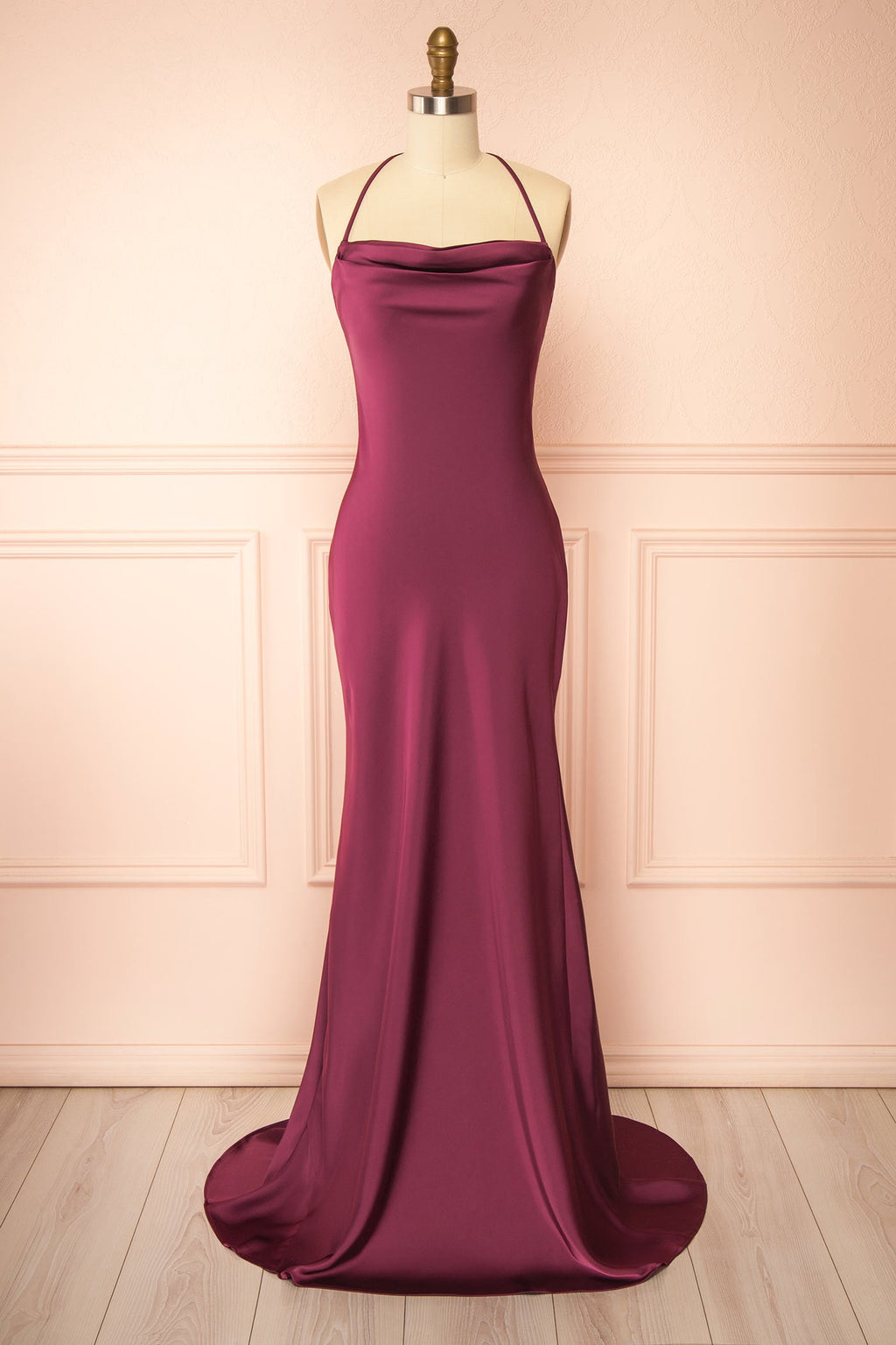 Keelan Burgundy | Cowl Maxi Dress with Open Back