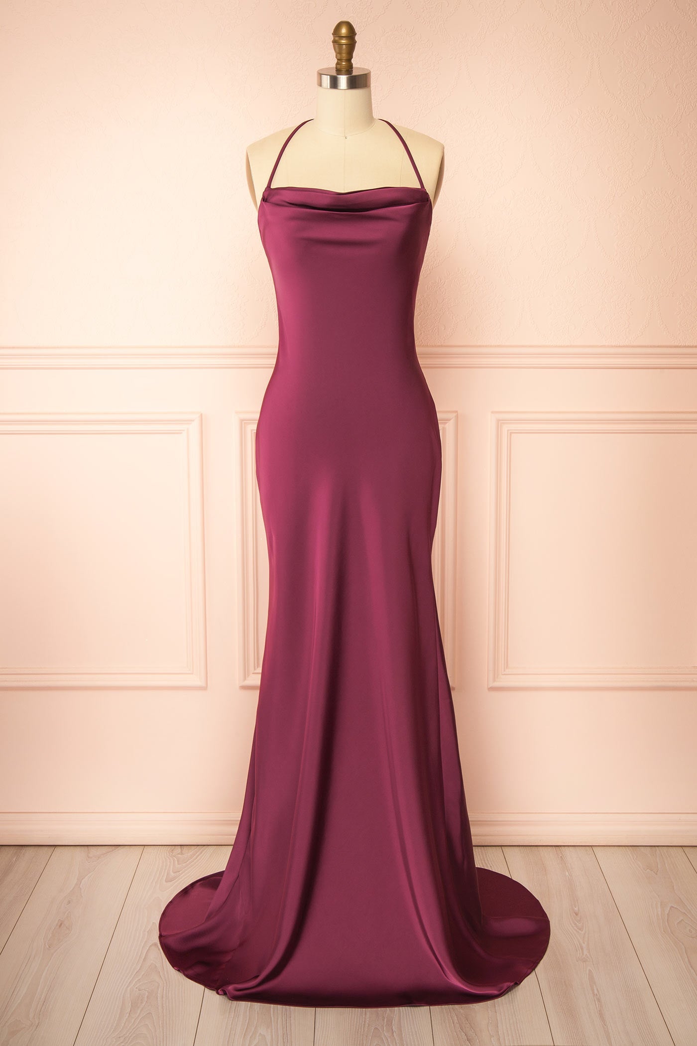Keelan Burgundy | Cowl Maxi Dress with Open Back