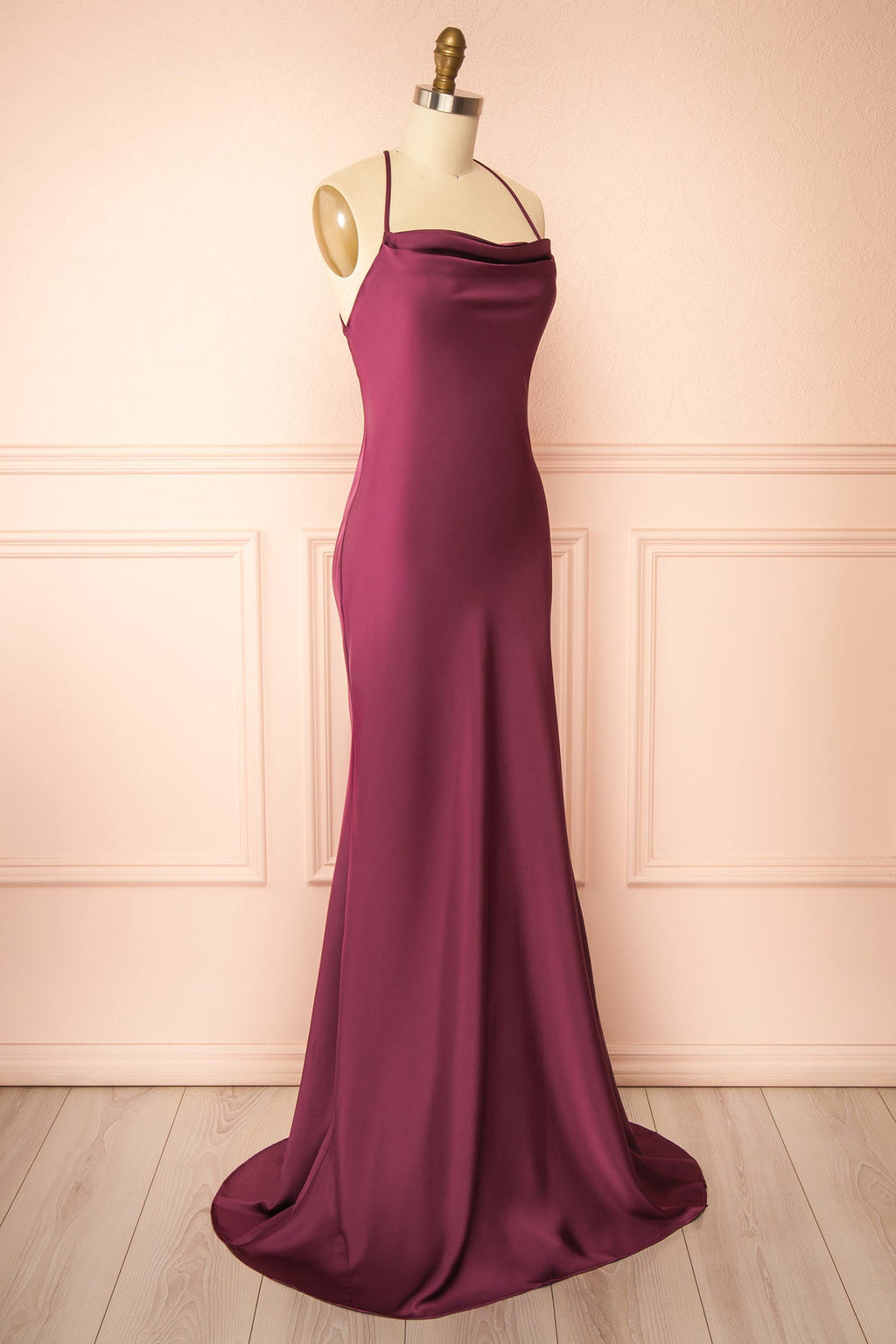 Keelan Burgundy | Cowl Maxi Dress with Open Back