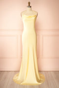 Keelan Light Yellow | Cowl Maxi Dress with Open Back