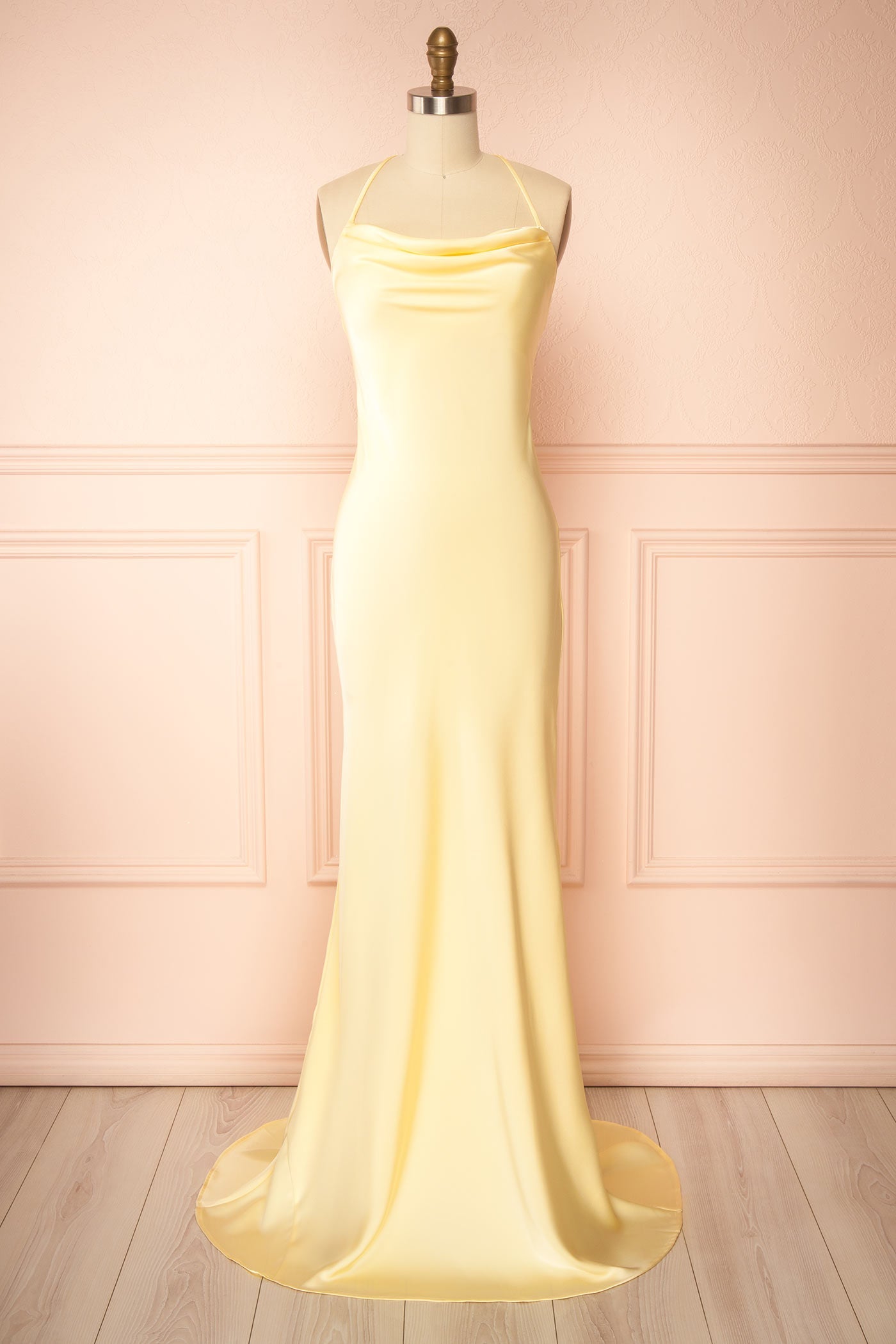Keelan Light Yellow | Cowl Maxi Dress with Open Back