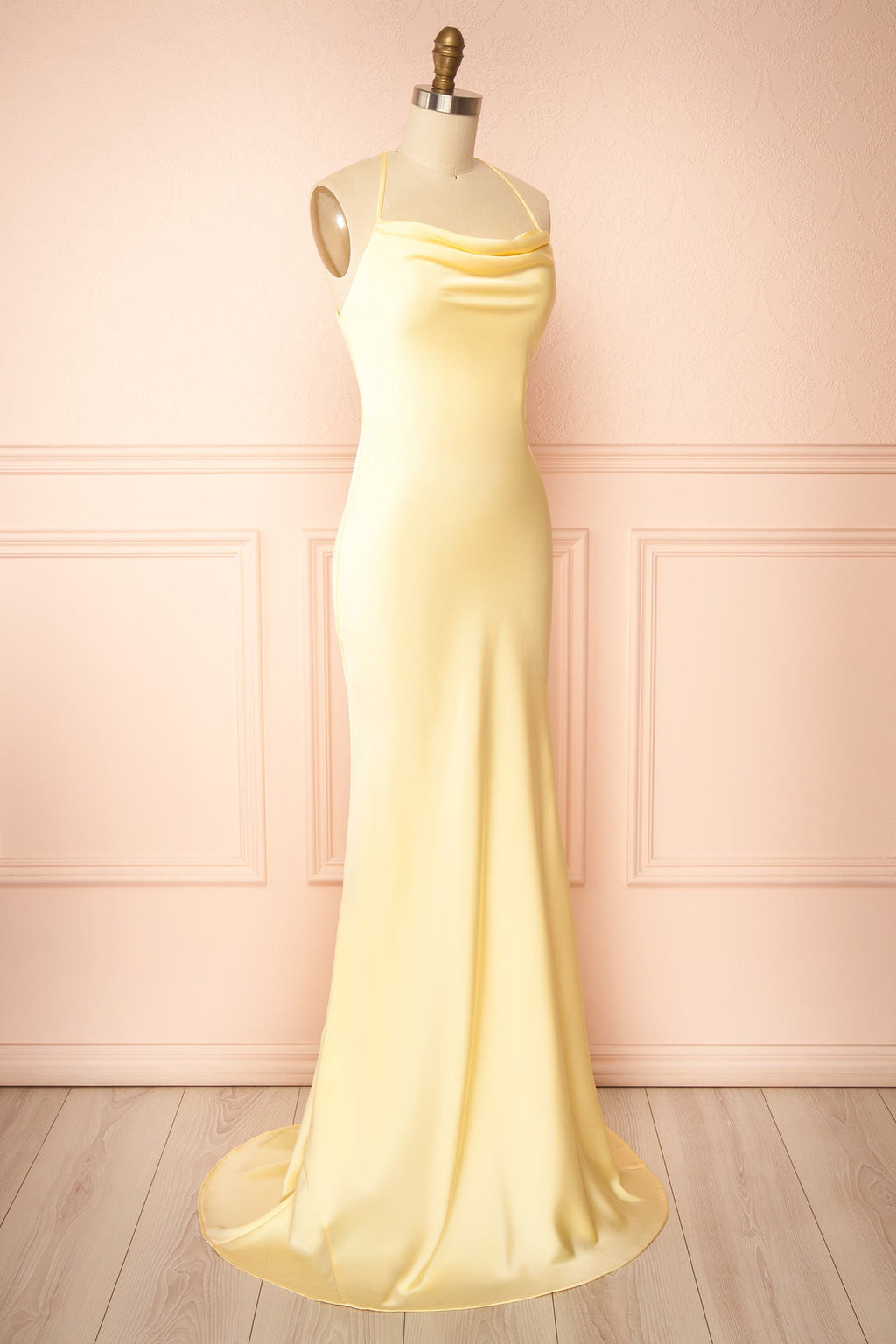 Keelan Light Yellow | Cowl Maxi Dress with Open Back