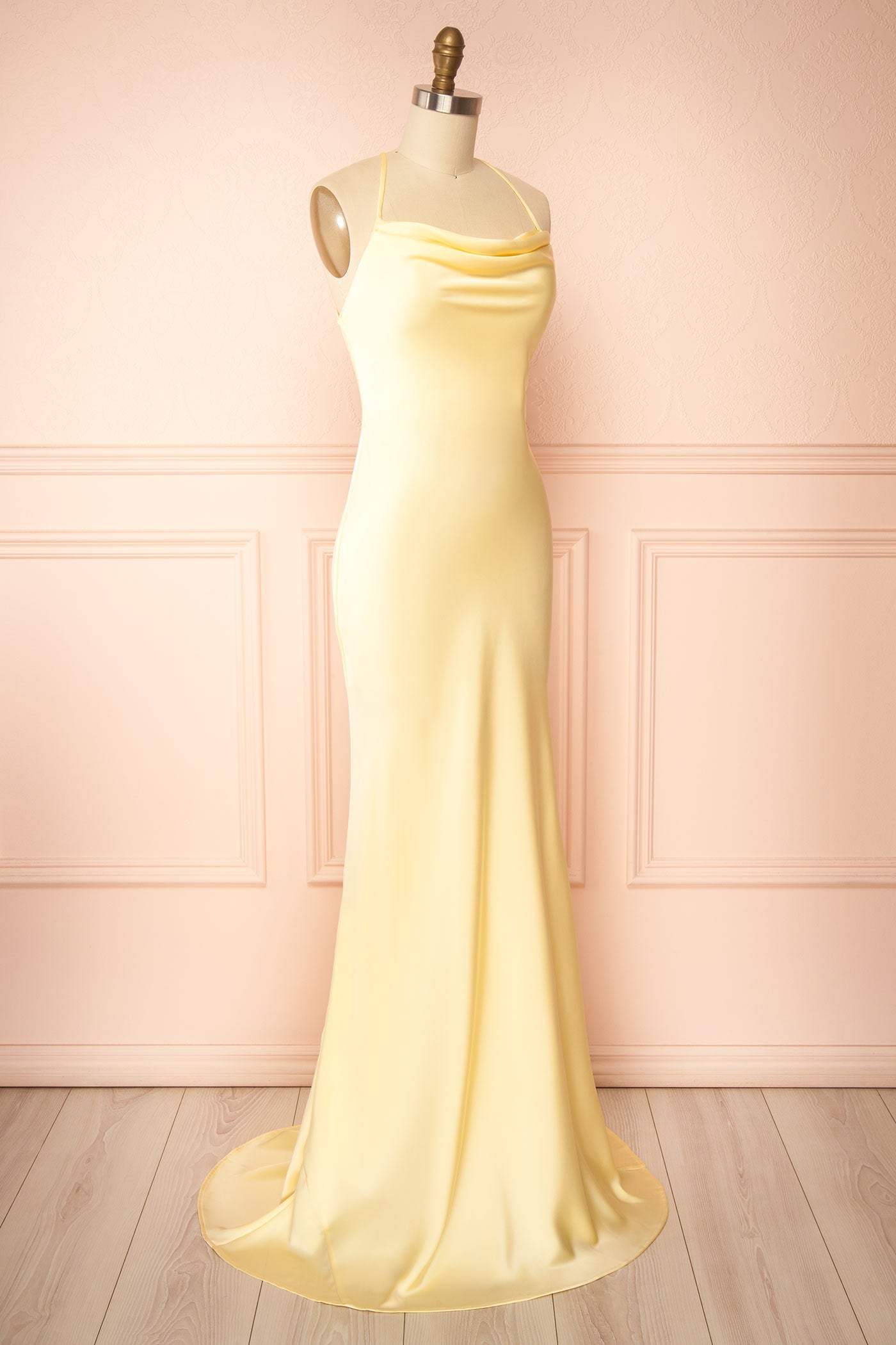 Keelan Light Yellow | Cowl Maxi Dress with Open Back