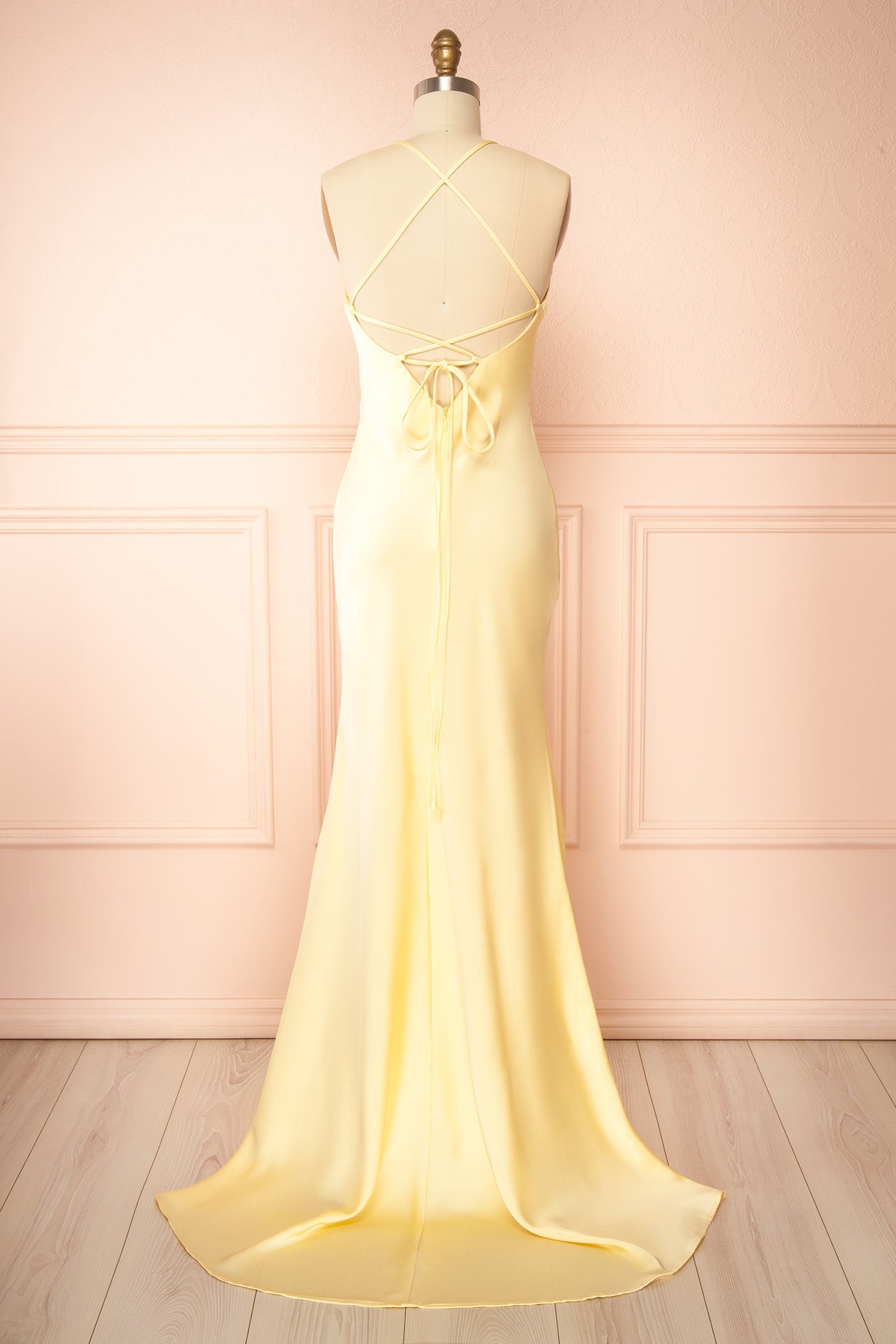 Keelan Light Yellow | Cowl Maxi Dress with Open Back