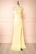 Kesha Light Yellow | Corset Cowl Neck Maxi Dress