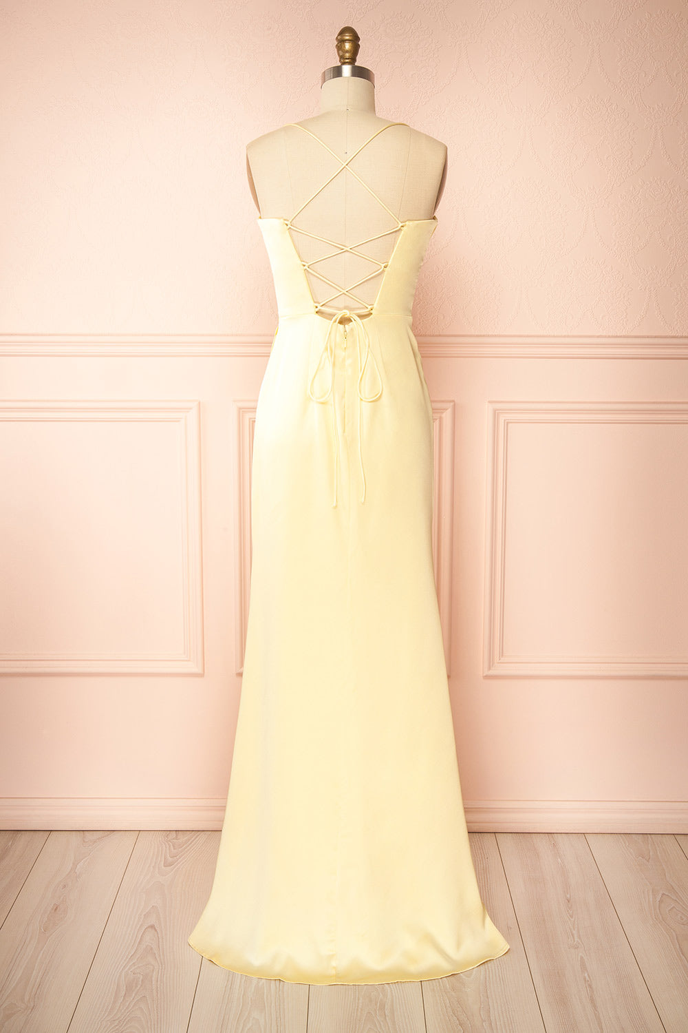 Kesha Light Yellow | Corset Cowl Neck Maxi Dress
