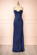 Kesha Navy | Corset Cowl Neck Maxi Dress
