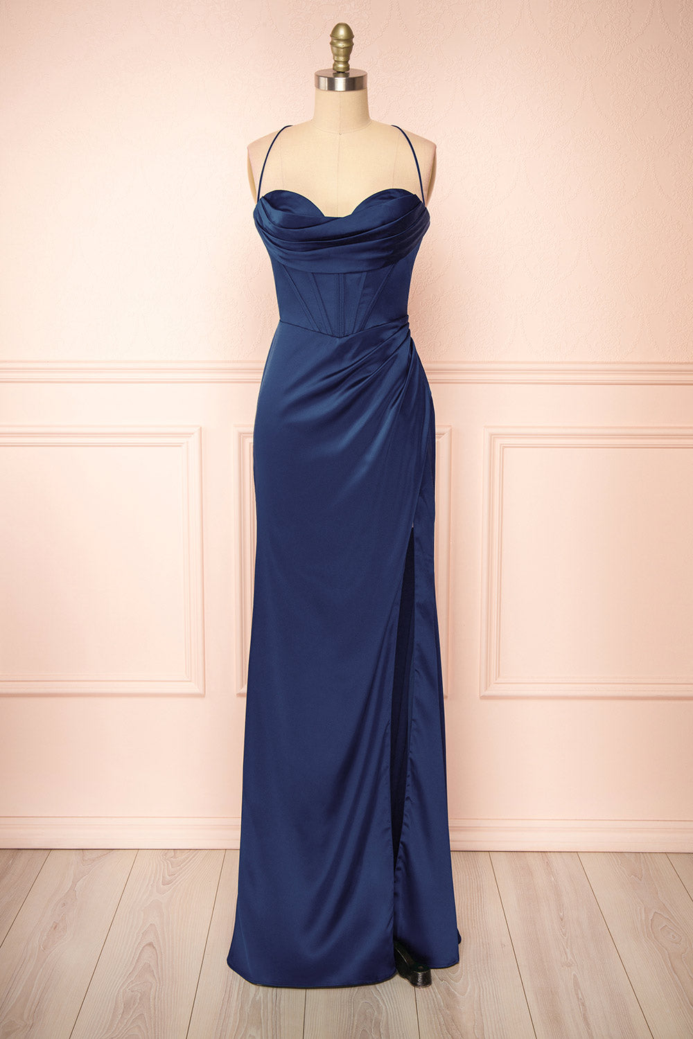 Kesha Navy | Corset Cowl Neck Maxi Dress